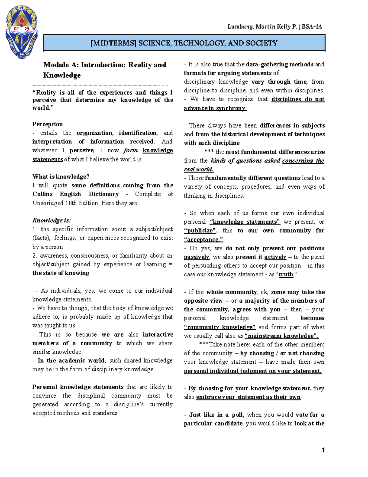 [ Midterms] STS - Notes... - [MIDTERMS] SCIENCE, TECHNOLOGY, AND ...