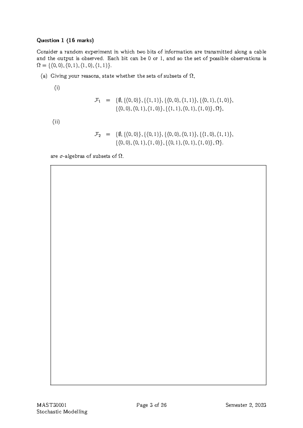 MAST30001 Stochastic Modelling Final Exam 2023 - Studocu