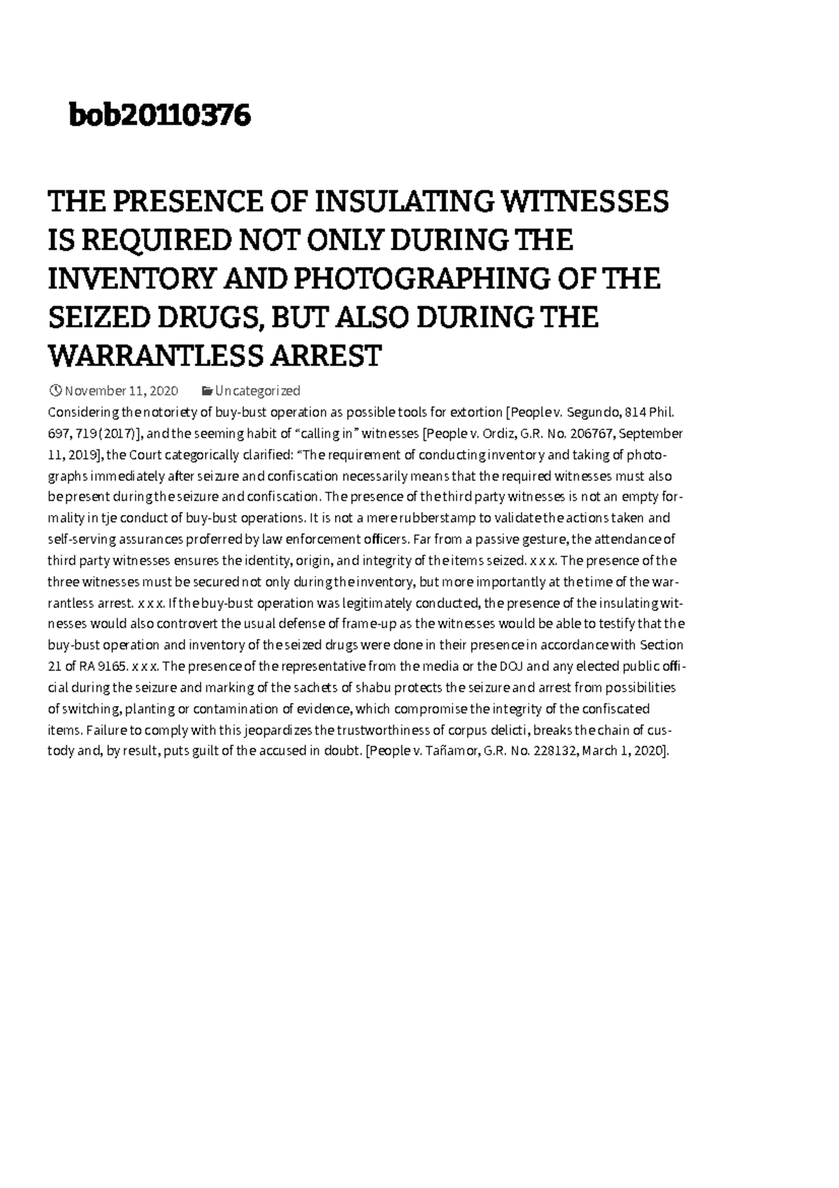 Insulating Witness Requirement in Buy-Bust Operations: A Legal Insight ...
