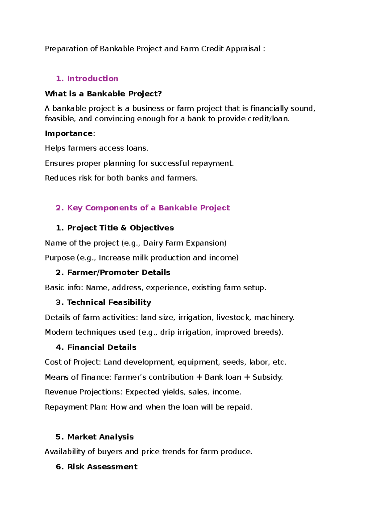 Preparation of Bankable Project & Farm Credit Appraisal Guide - Studocu