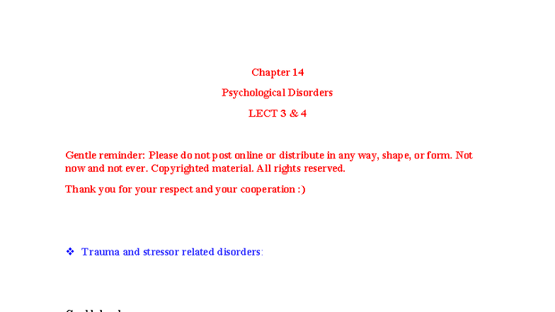 Psychological Disorders Overview - LECT 3 & 4 Notes - Studocu