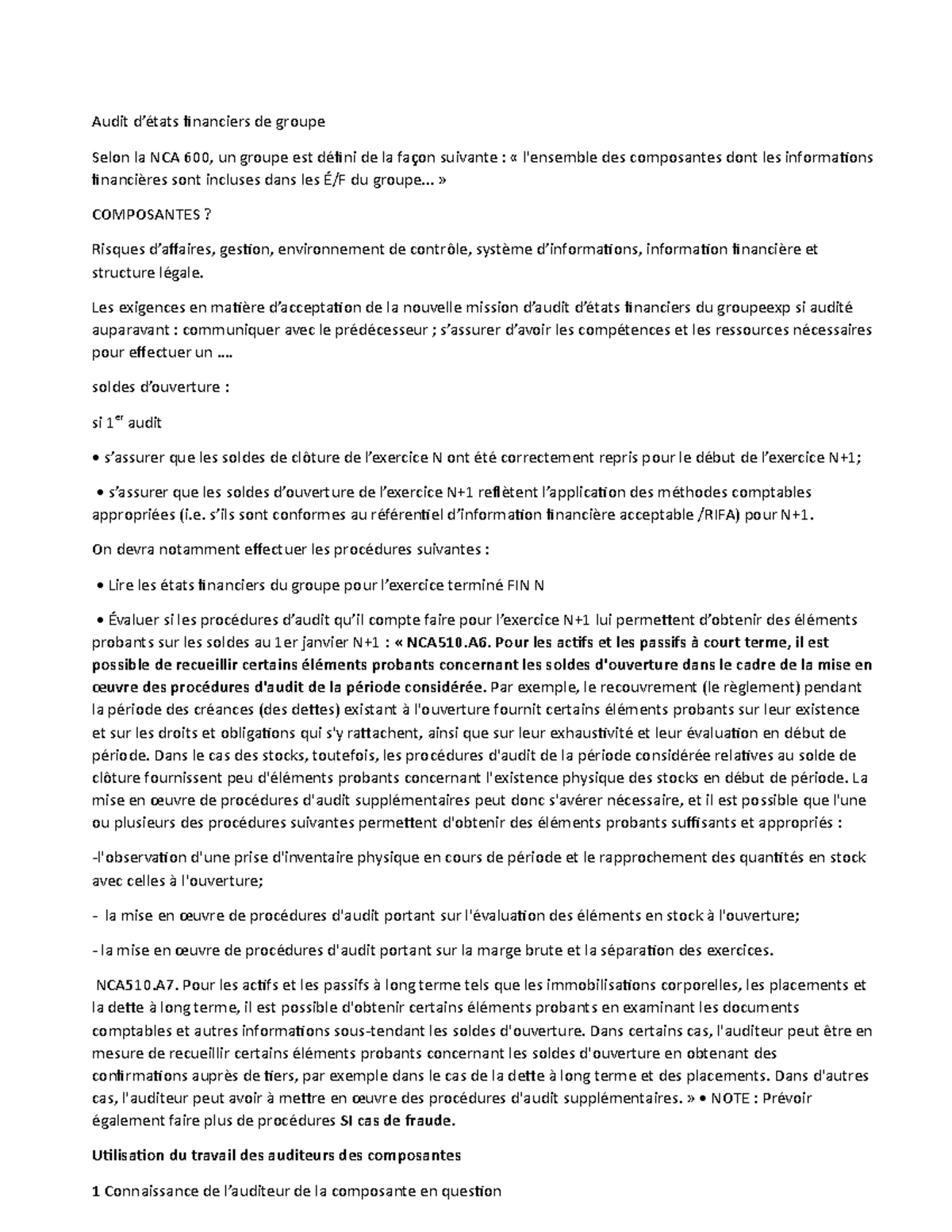 Audit-DOC Résumé POUR Preparation - Audit d’états financiers de groupe ...