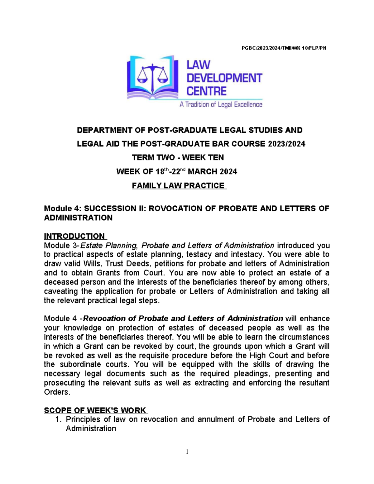 Module 4: Family Law Practice - Revocation of Probate & Admin 2023-2024 ...