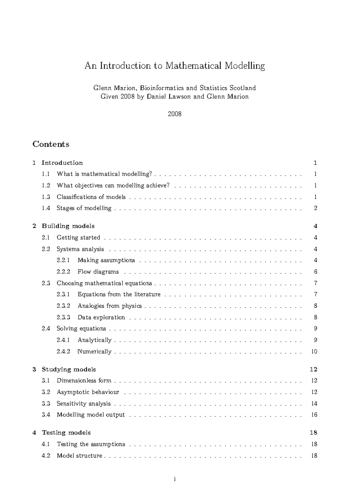Modeling Course Text: Introduction to Mathematical Modelling Concepts ...