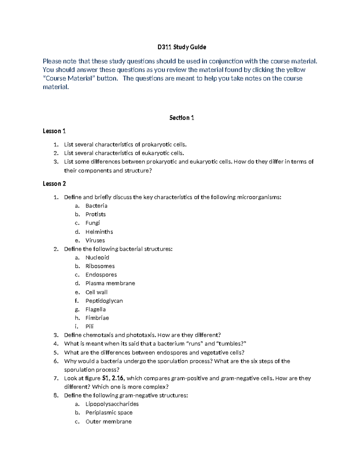 D311 Final Exam Study Guide: Microbiology Concepts and Essentials - Studocu