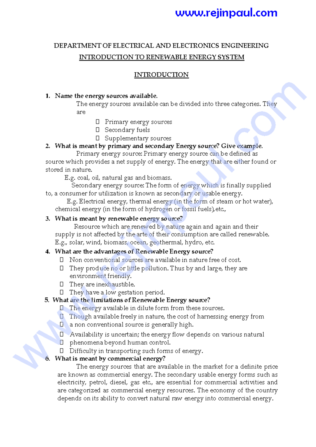 OEE752 Introduction to Renewable Energy Systems - Study Notes - Studocu