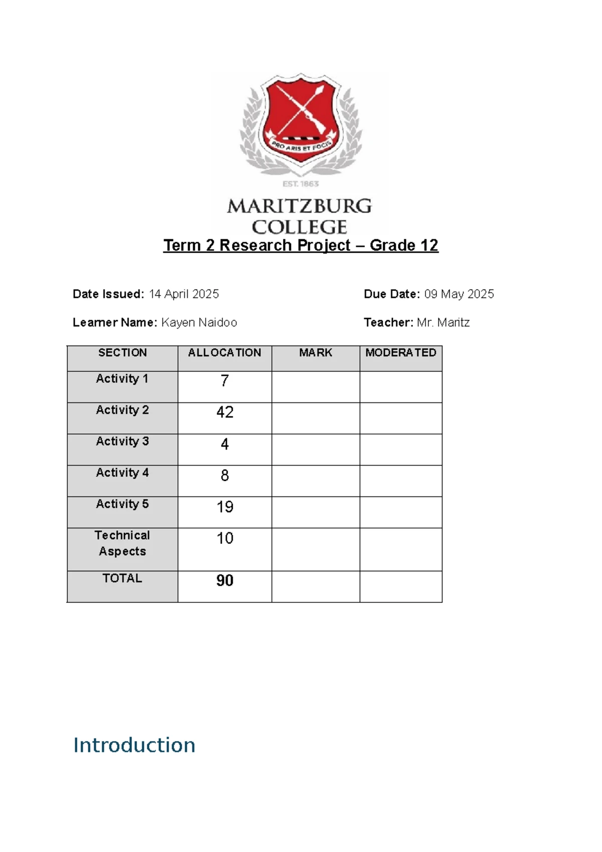 Grade 12 Research Project - Term 2 Interview Questions Worksheet - Studocu