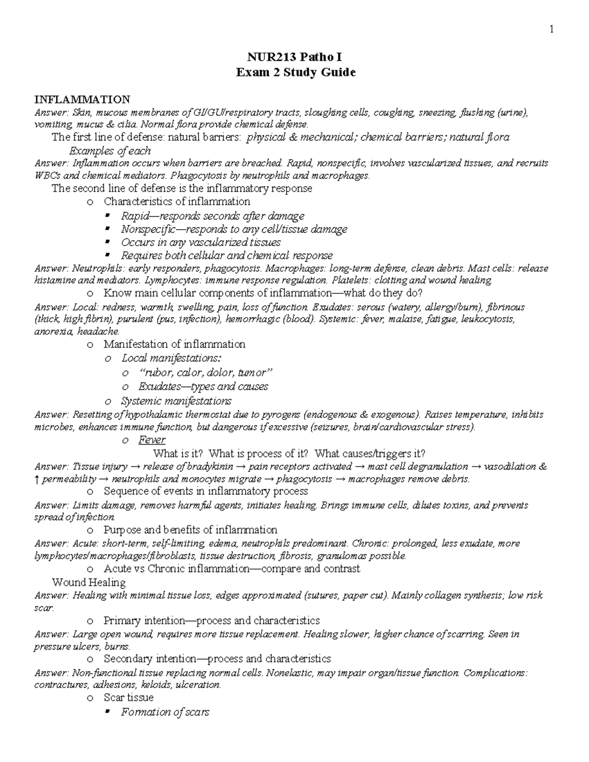 NUR213 Patho I Exam 2 Study Guide: Inflammation & Immunity Insights ...