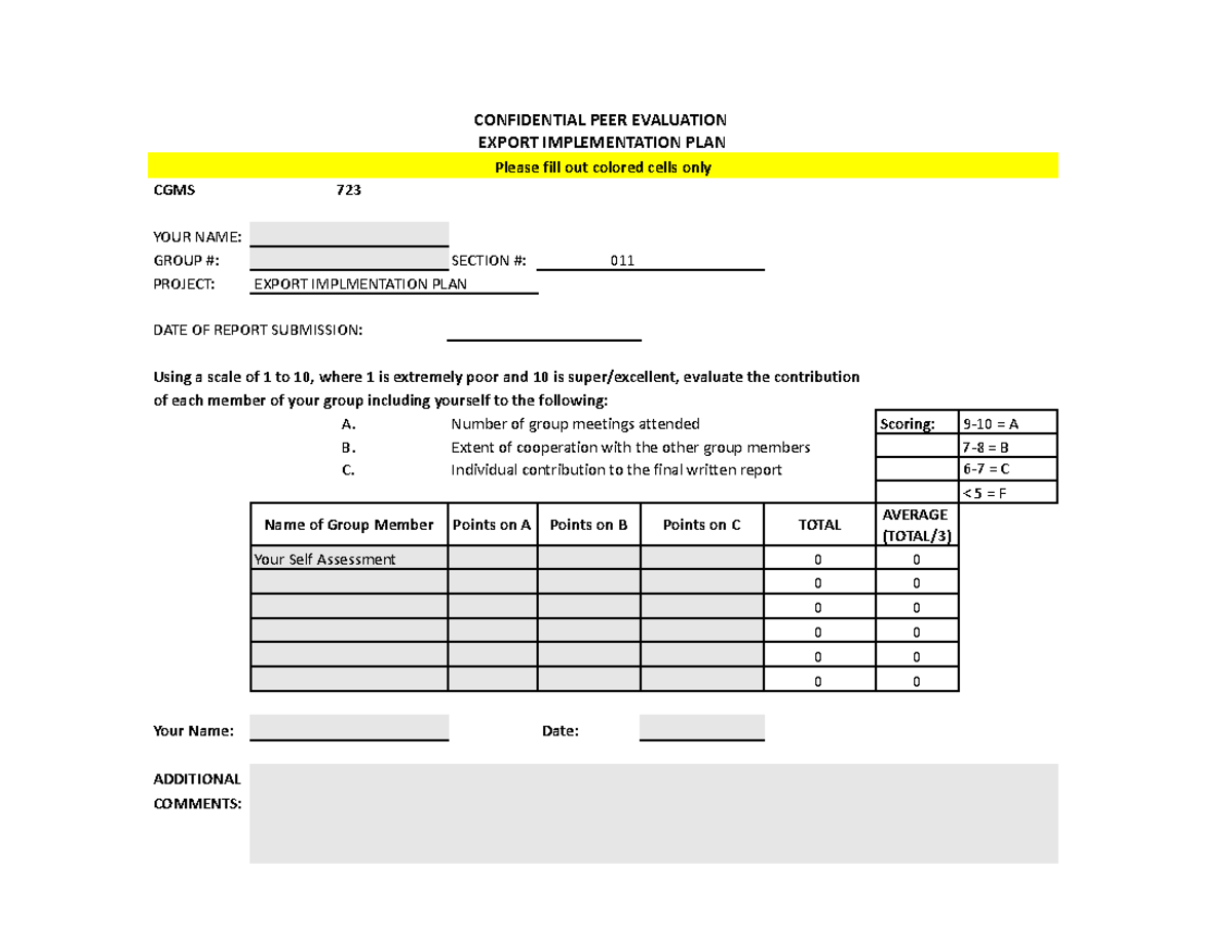 CGMS 723 Confidential Peer Evaluation - Export Implementation Plan ...