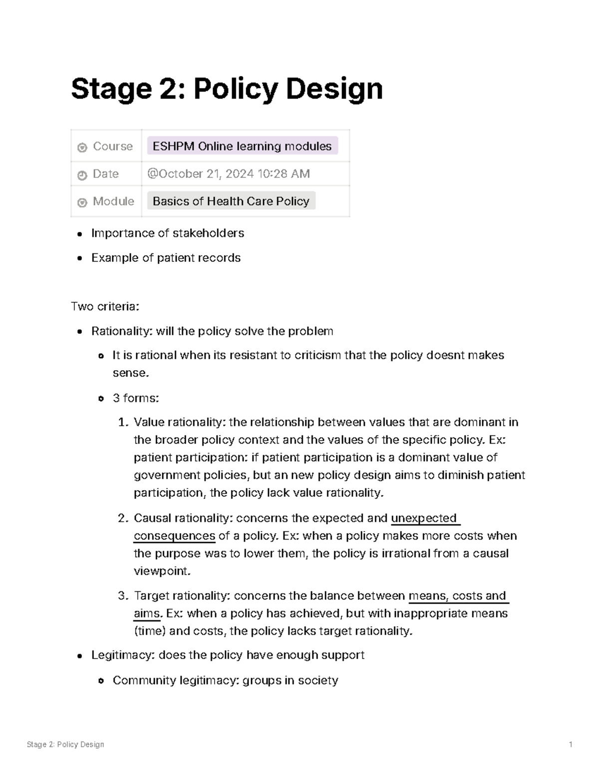 Basics of Health Care Policy Design (ESHPM Online) - Studeersnel