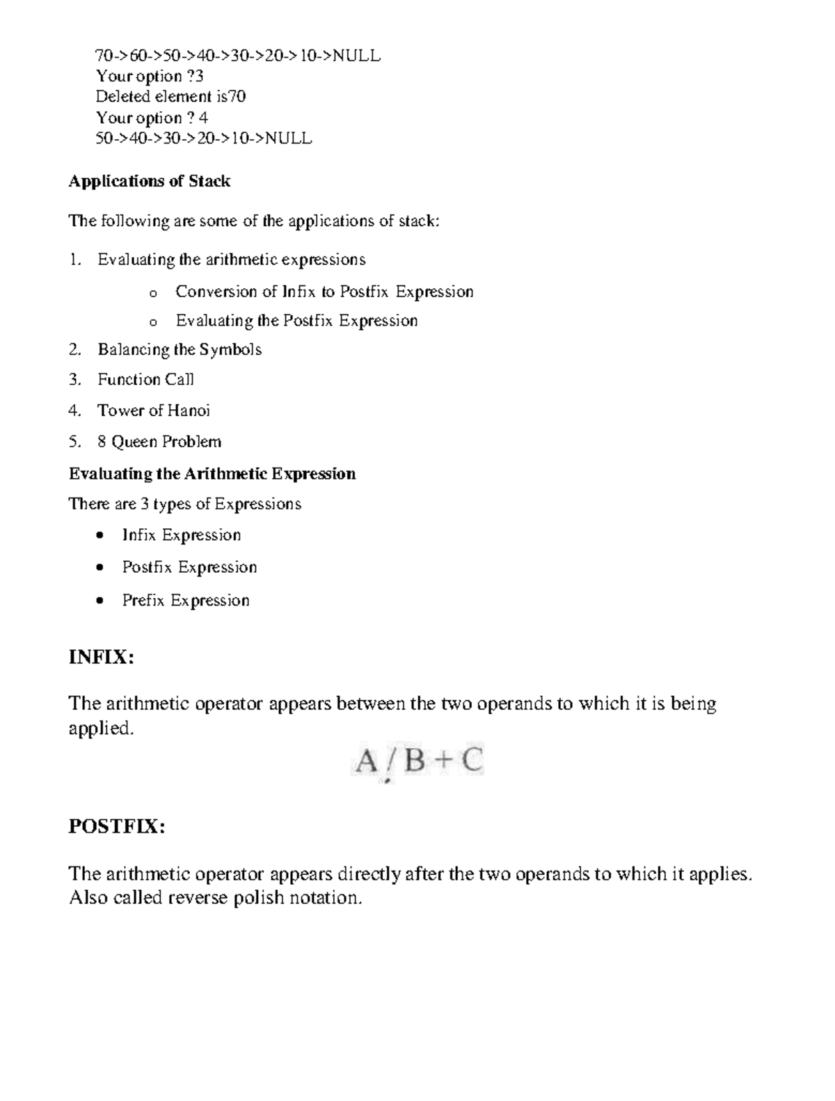 Arith Exp Notes: Applications of Stack in Evaluating Expressions - Studocu
