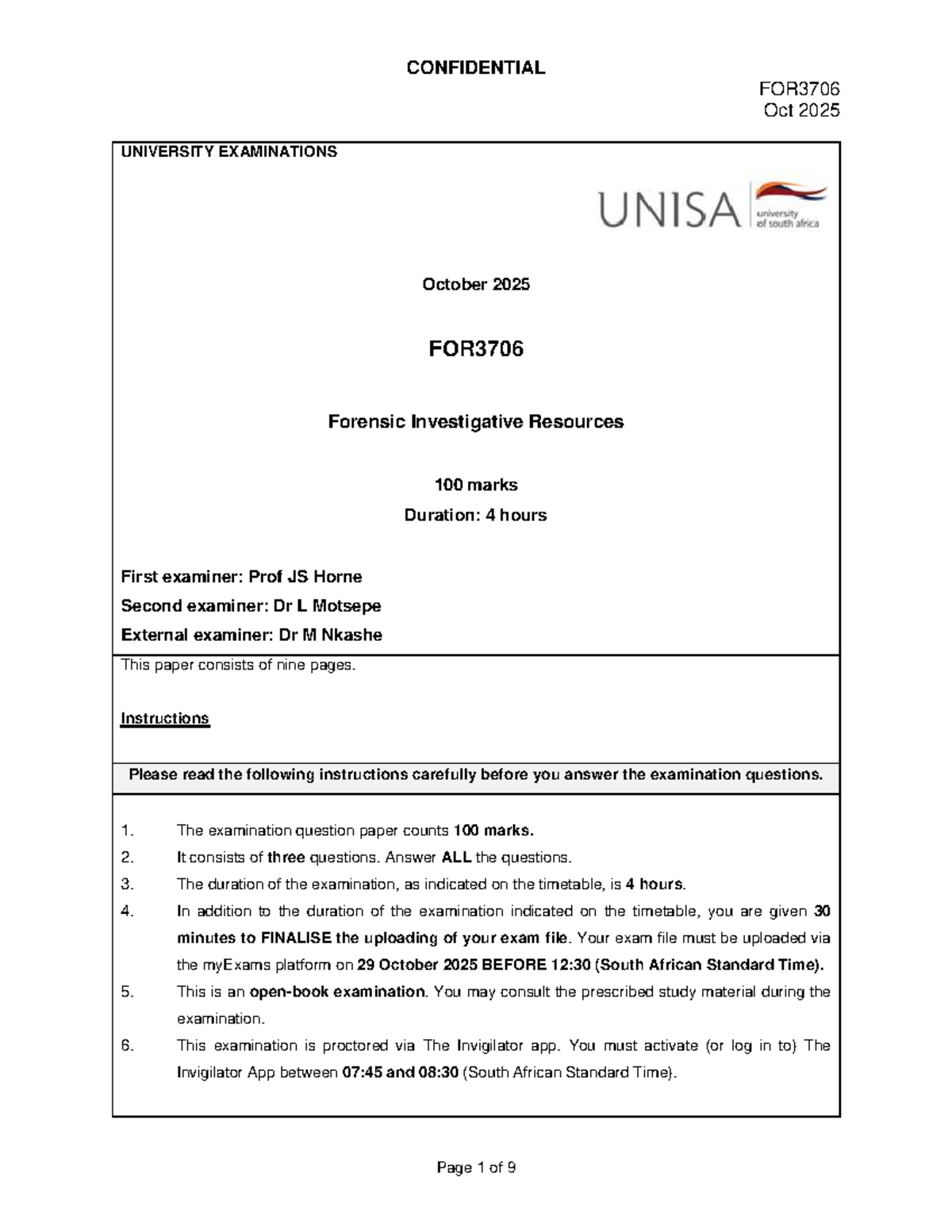 FOR3706 Final Exam Guidelines & Instructions - Oct 2025 - Studocu