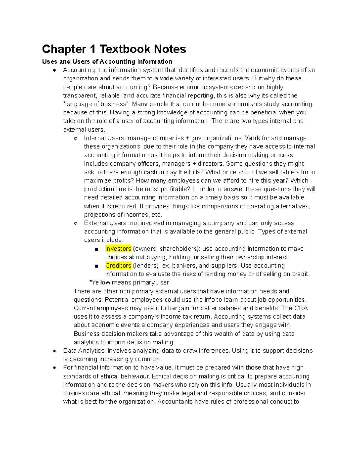 MOS 1023 Chapter 1: Uses and Users of Accounting Information Notes ...