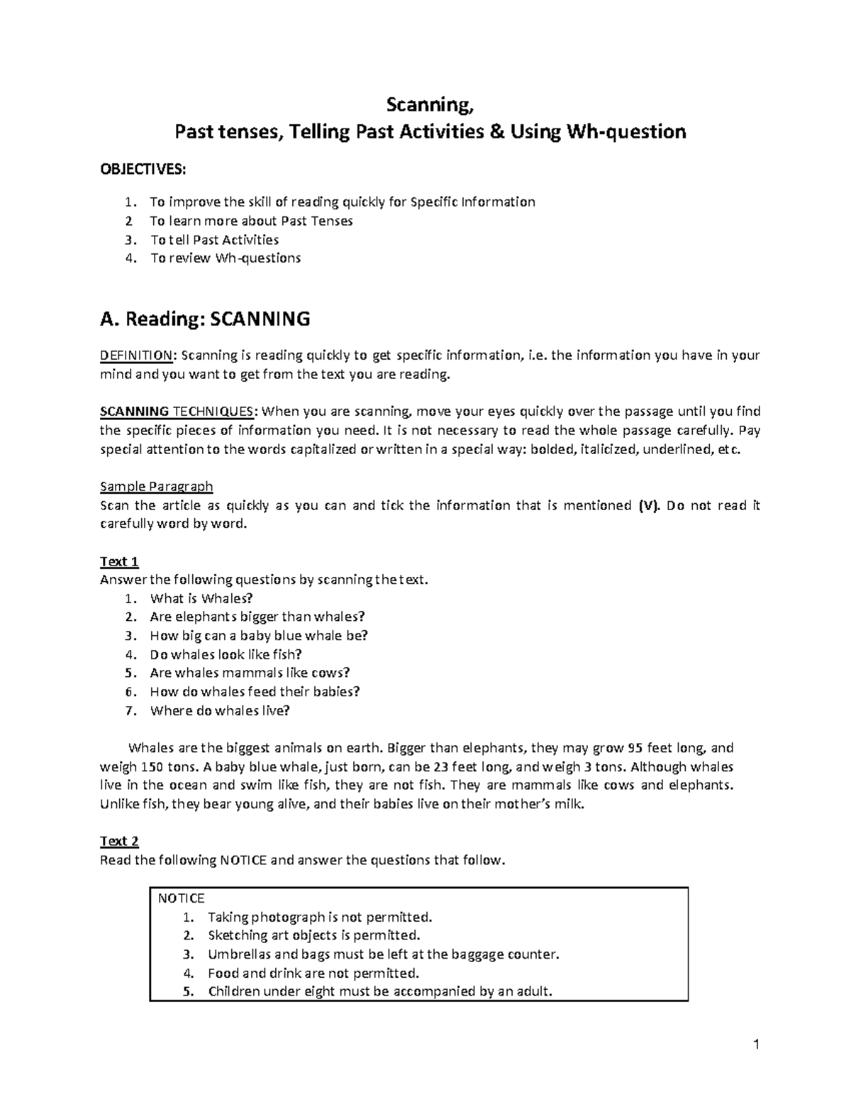 ENG101 Midterm: Scanning, Past Tenses, & Wh-Questions Strategies - Studocu