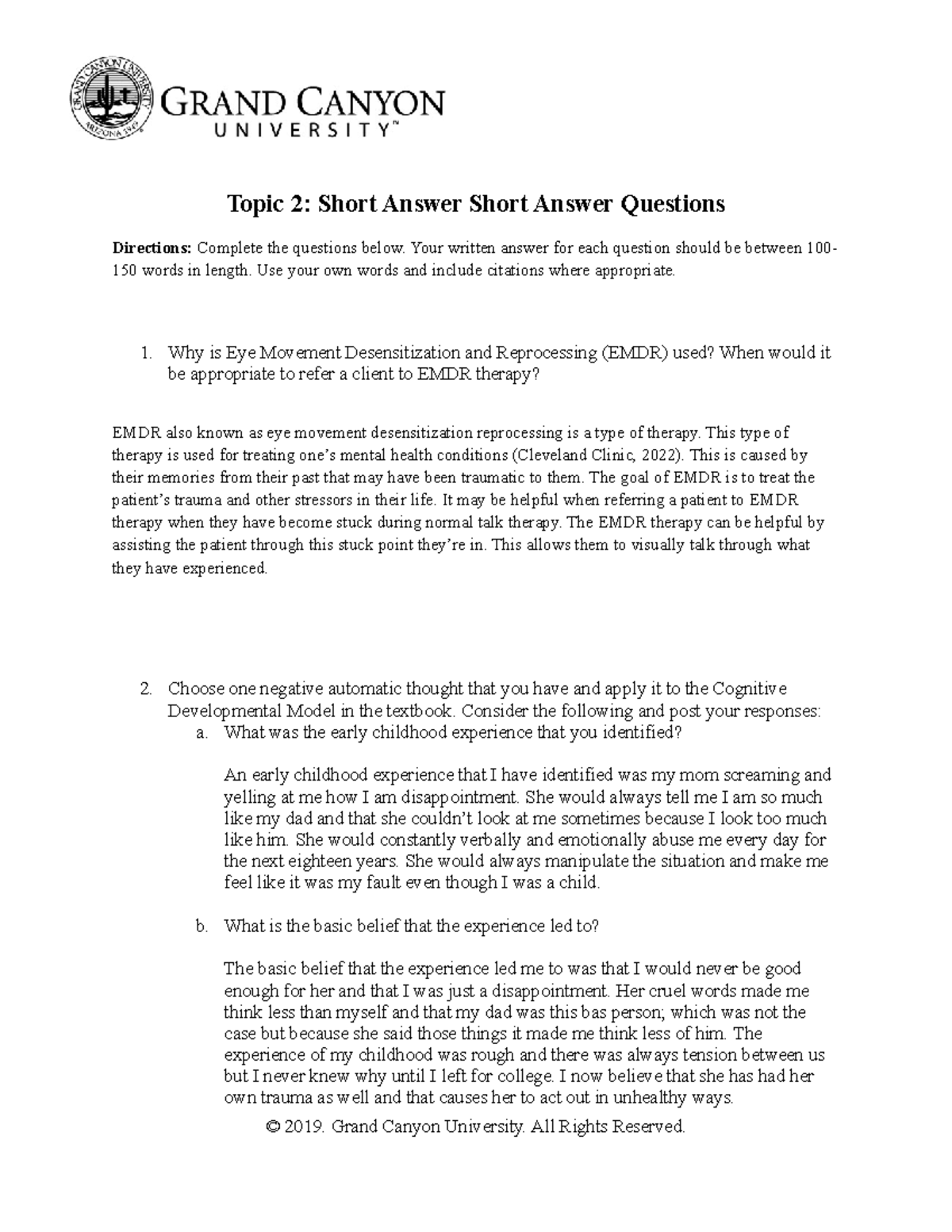 PCN 365 RS T2: Short Answer Questions on EMDR & Cognitive Development ...