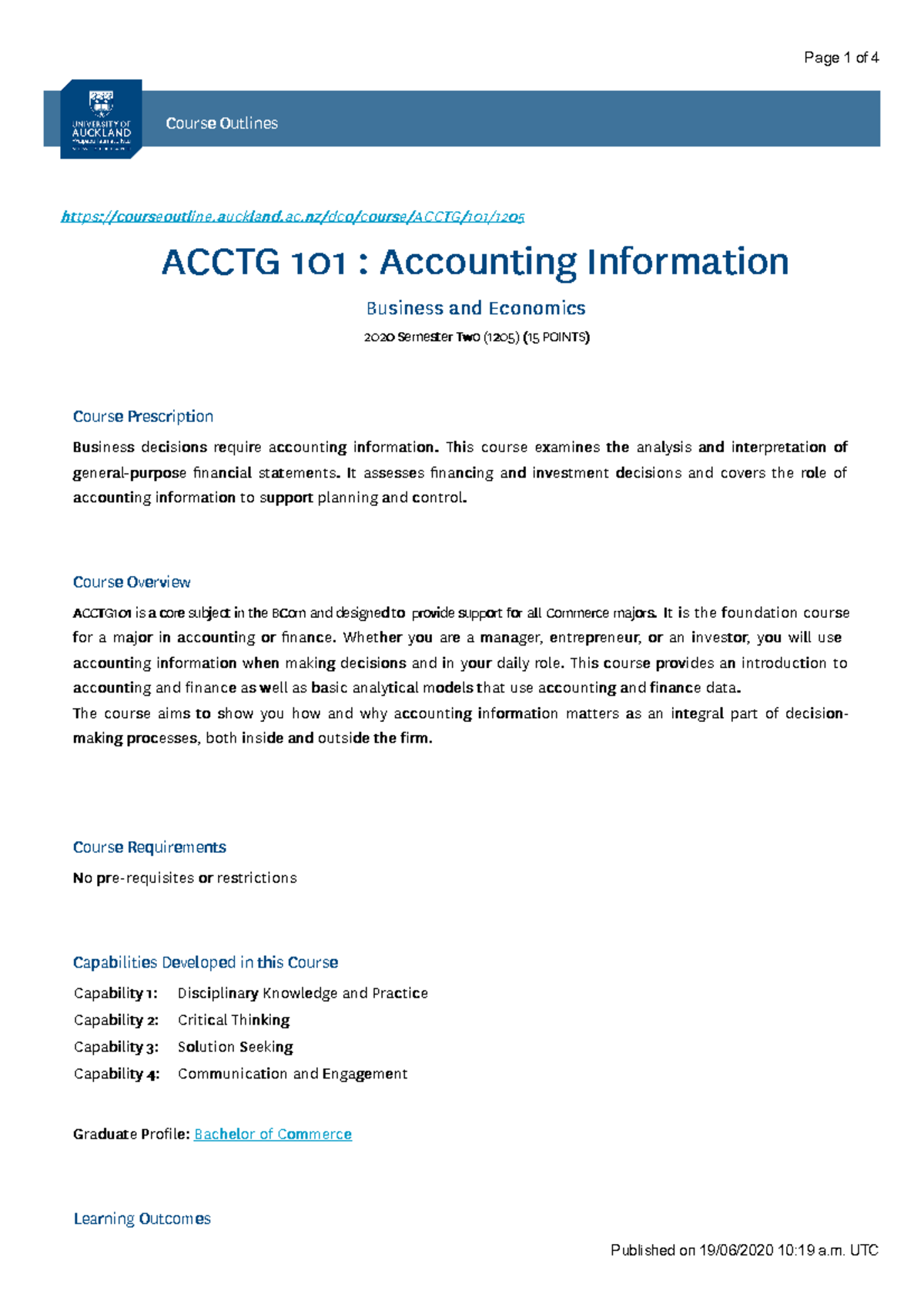 ACCTG 101 - 2020 Semester Two - Course Outline - CourseCourse ...