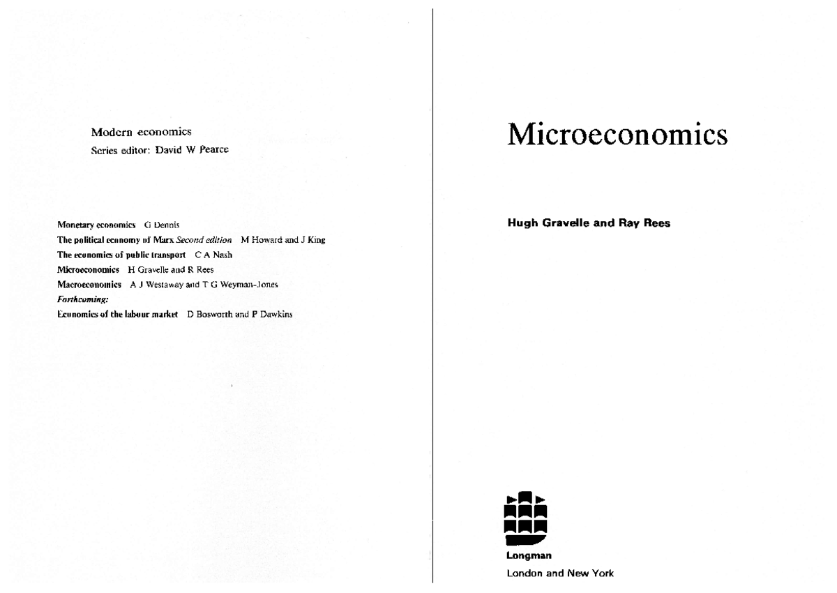 Gravelle and Rees 1992: Key Concepts in Microeconomics Study Guide ...