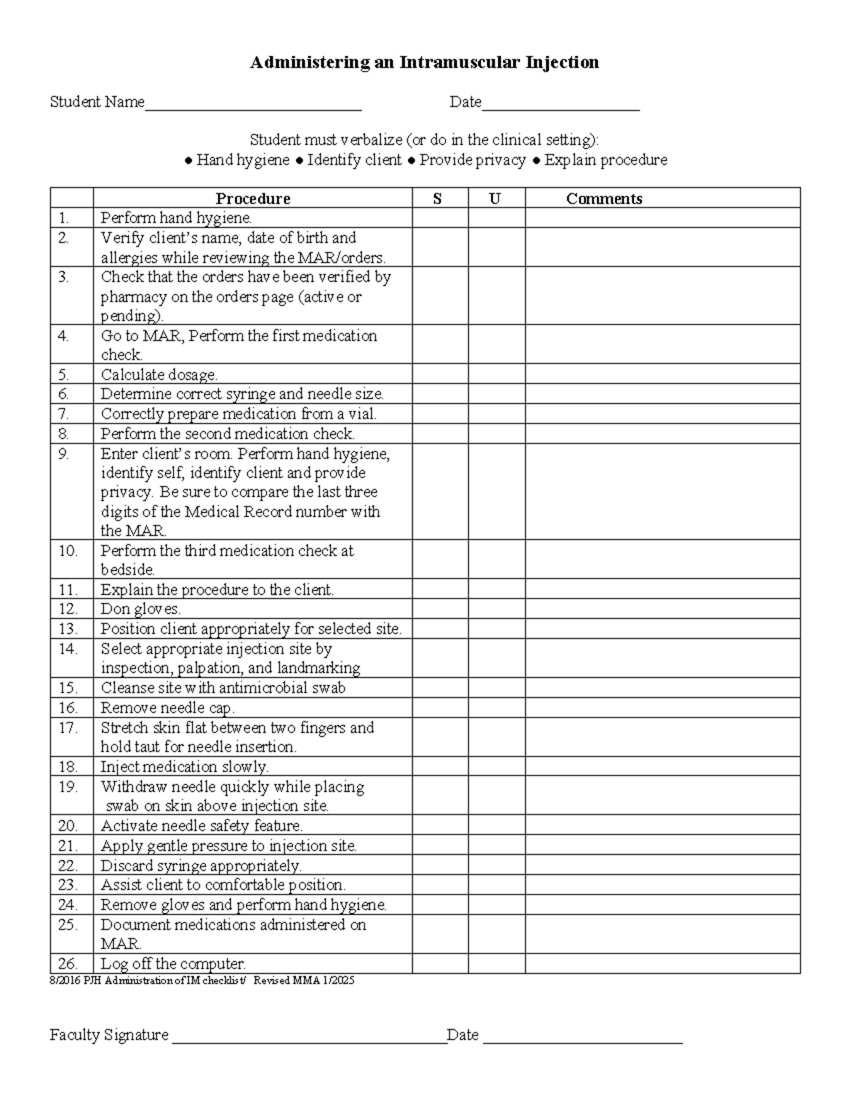 Intramuscular Injection Skill Checklist 2025 - Administering an ...