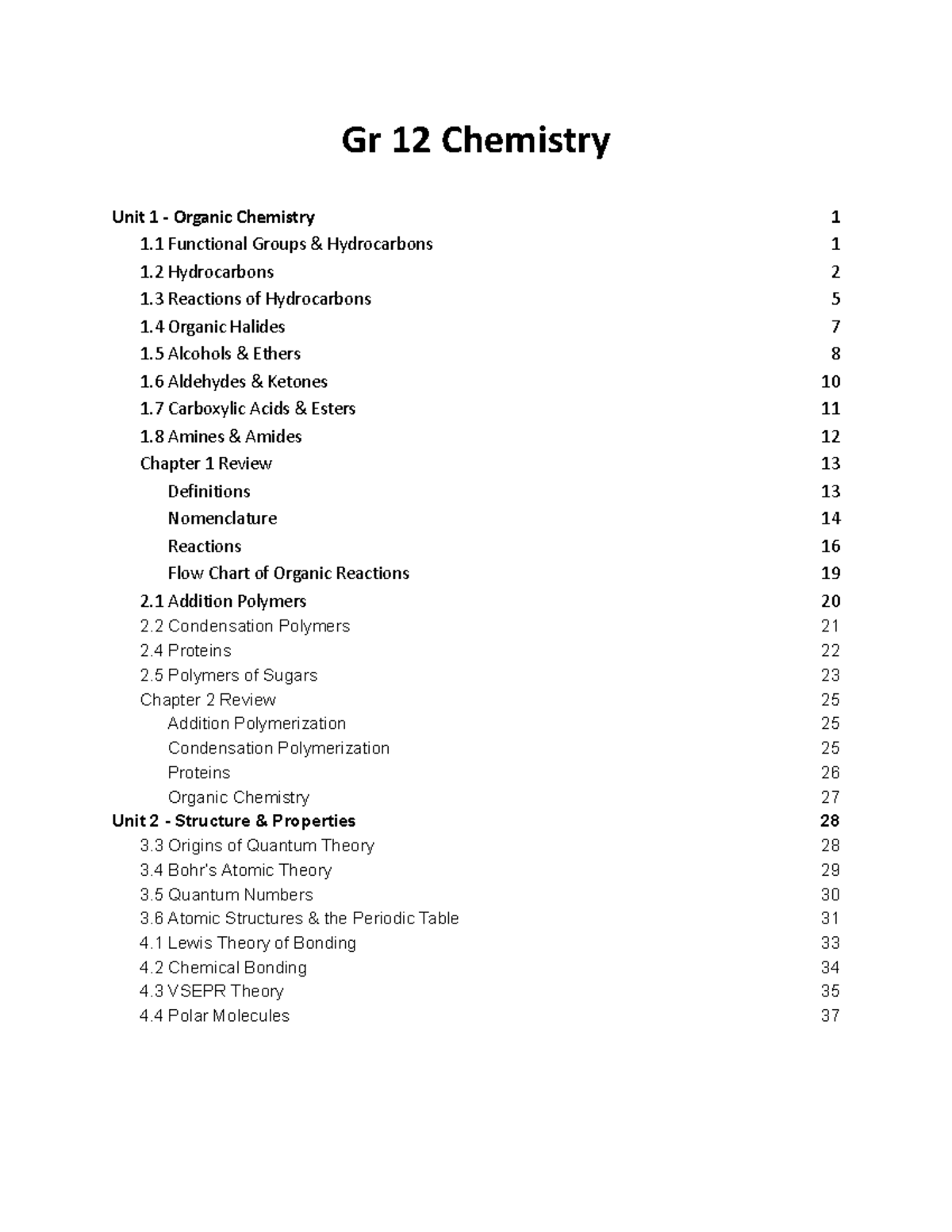 Gr 12 Chemistry - course review - Gr 12 Chemistry Unit 1 - Organic ...