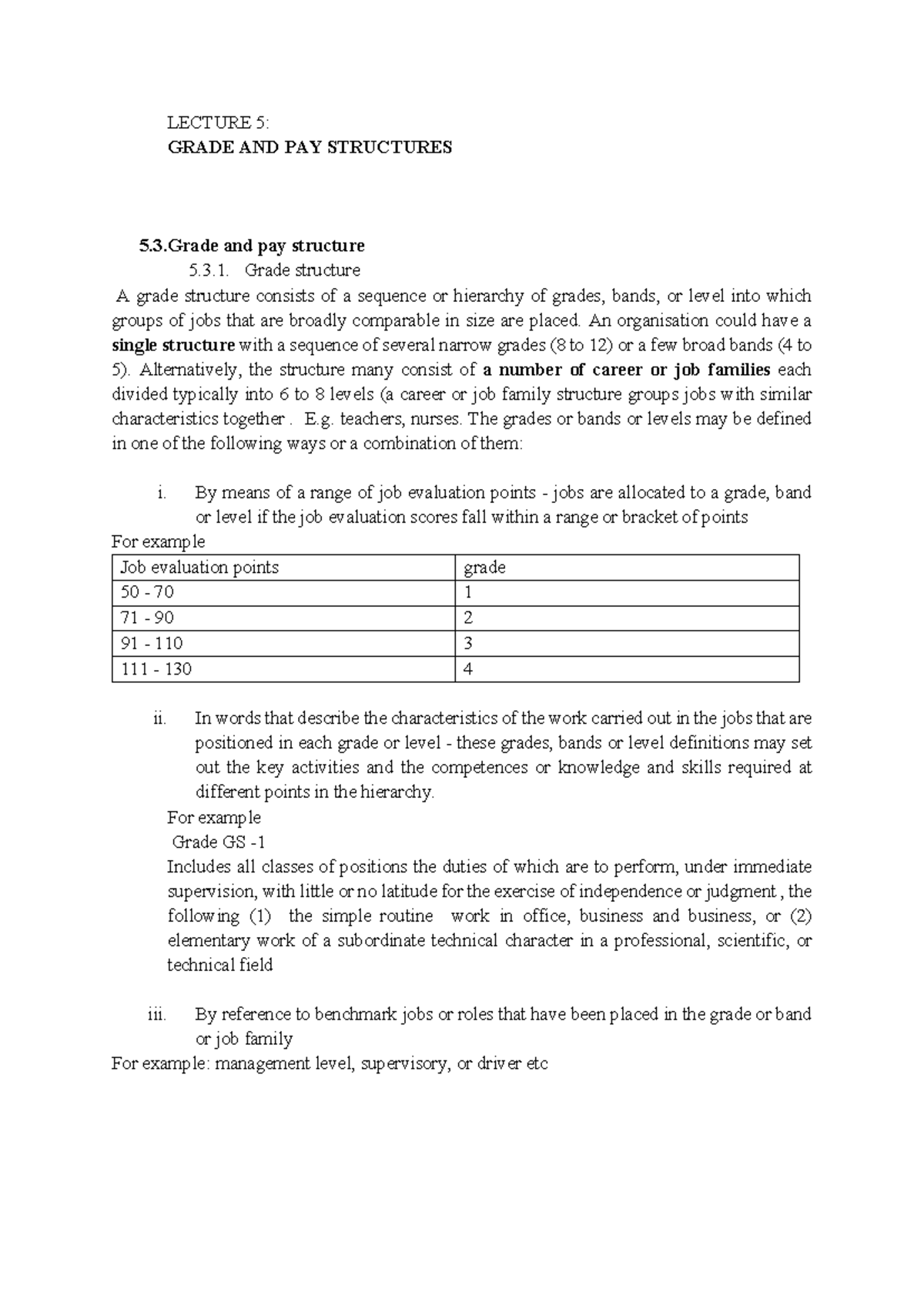 Grades - Grading notes - LECTURE 5: GRADE AND PAY STRUCTURES 5.3 and ...