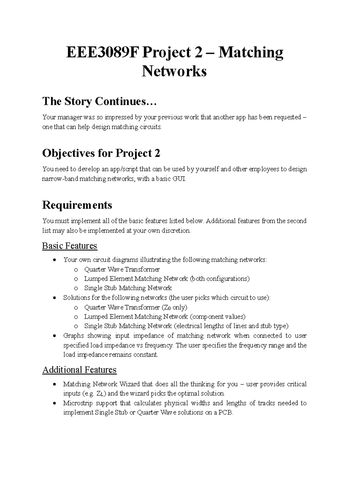 EEE3089F Project 2: Designing Matching Networks with GUI - Studocu