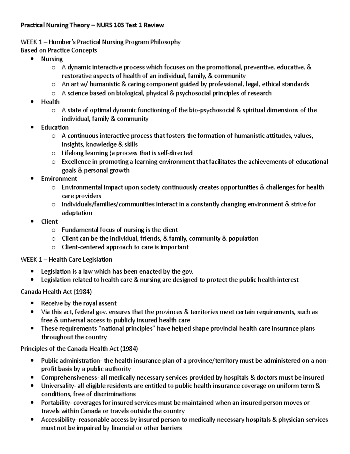 BScN 2030 - Week 1 Objectives & Readings on Nursing and Chronicity ...