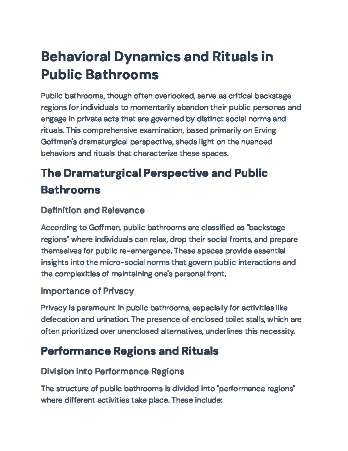Behavioral Dynamics and Rituals in Public Bathrooms: A Goffman Analysis ...