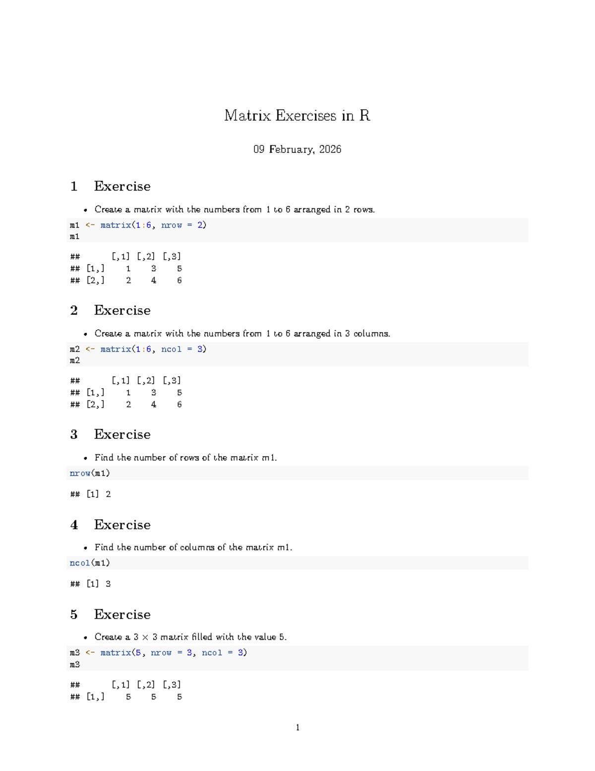Matrix Exercises in R: Lista 4 - Example Problems - Studocu