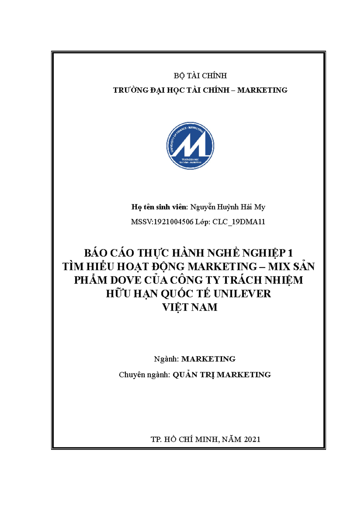 THNN1 - Tiểu luận về Chiến lược Marketing-Mix của Dove tại VN - Document Preview