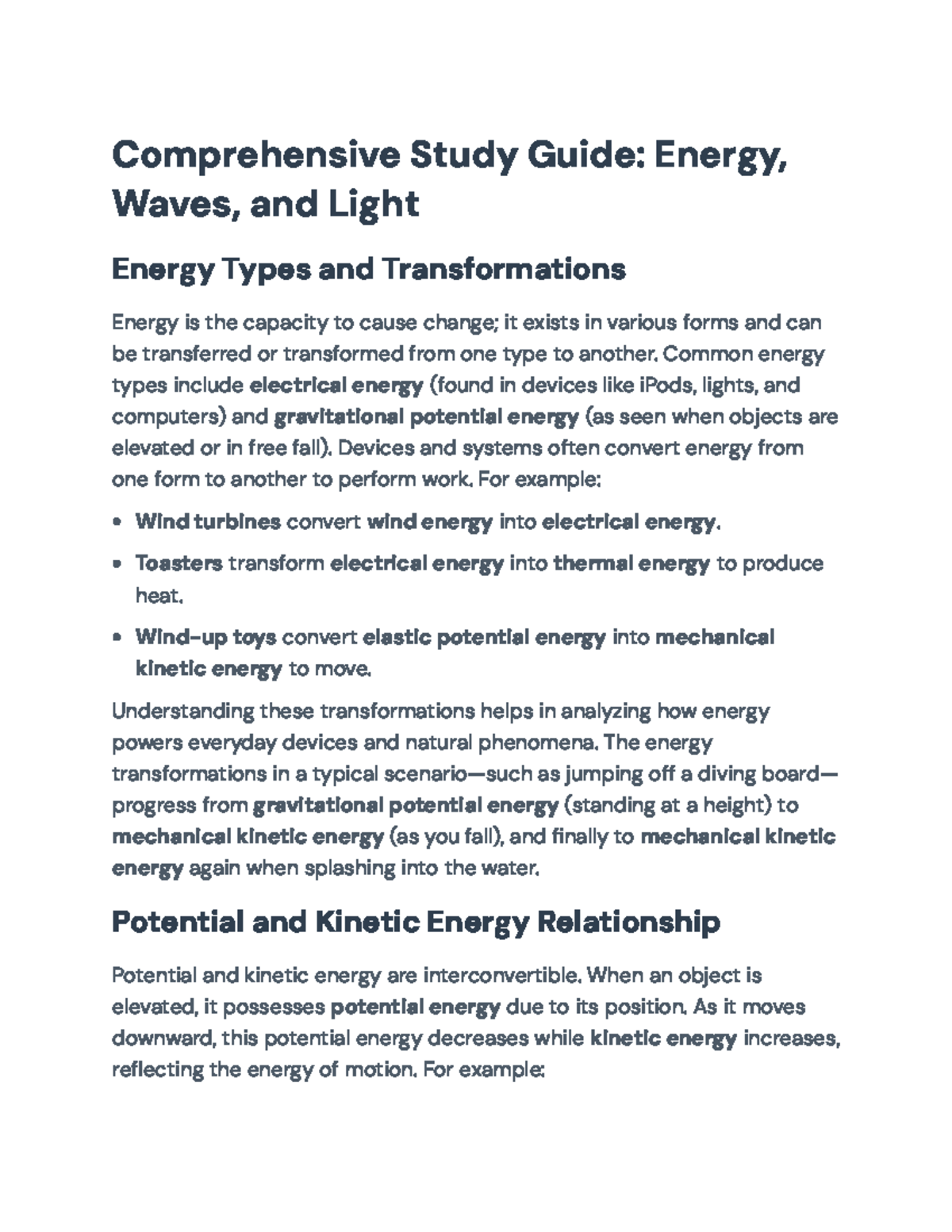 Comprehensive Study Guide: Energy, Waves, and Light (PHYS 101) - Studocu
