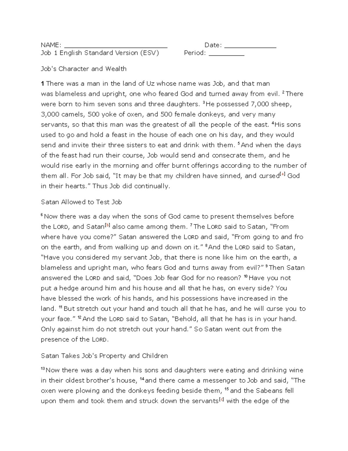 Job 1: Character and Wealth - ESV Analysis and Allusions - Studocu