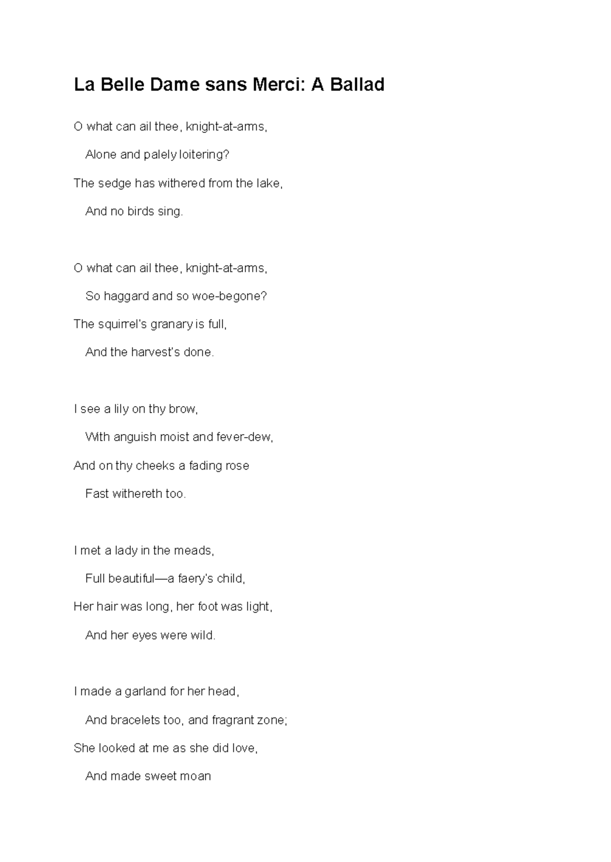John Keats: A Selection of Poems (ENG 101) - Studocu