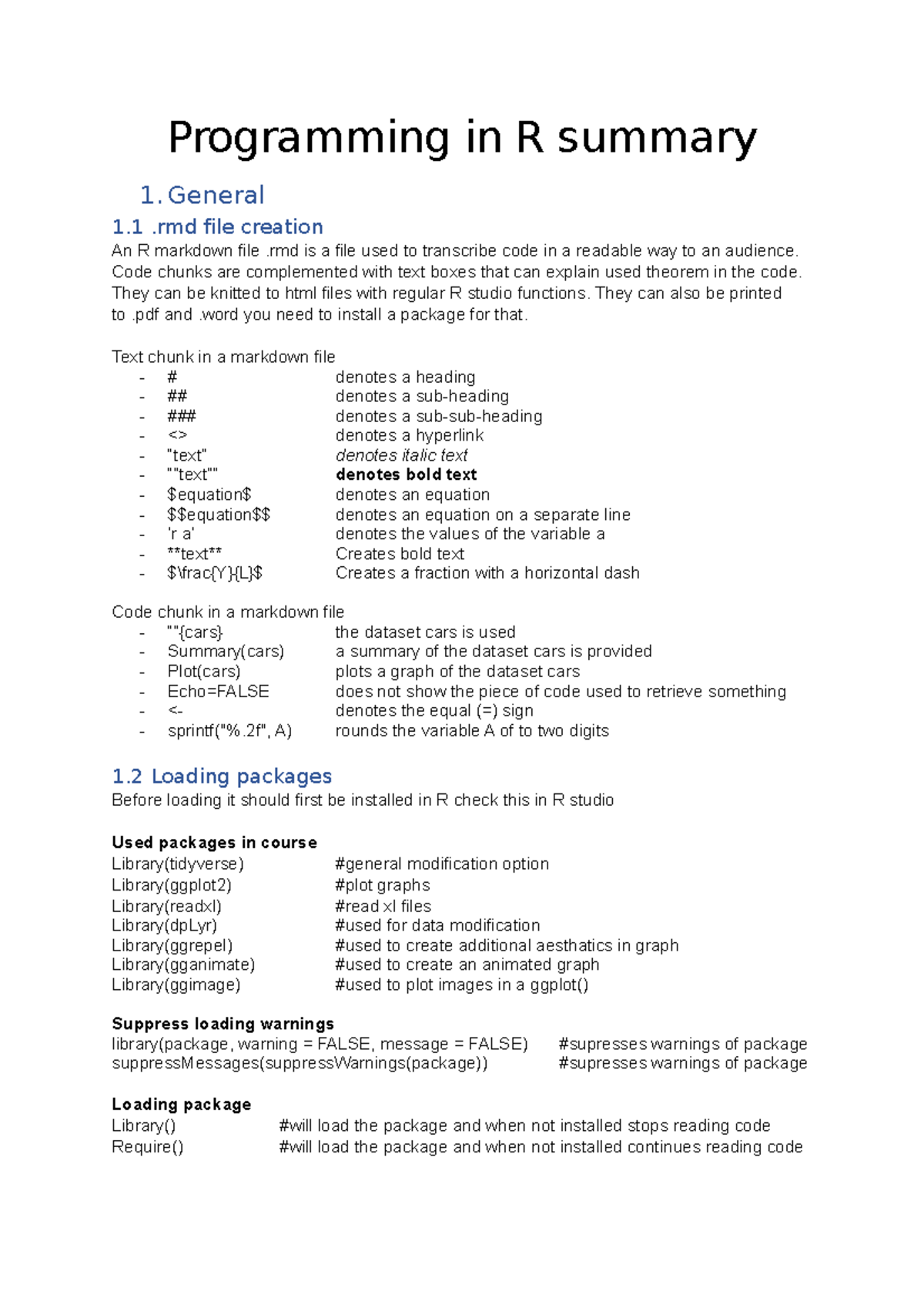 R Programming (Theory R) - Comprehensive Summary & Code Chunks ...