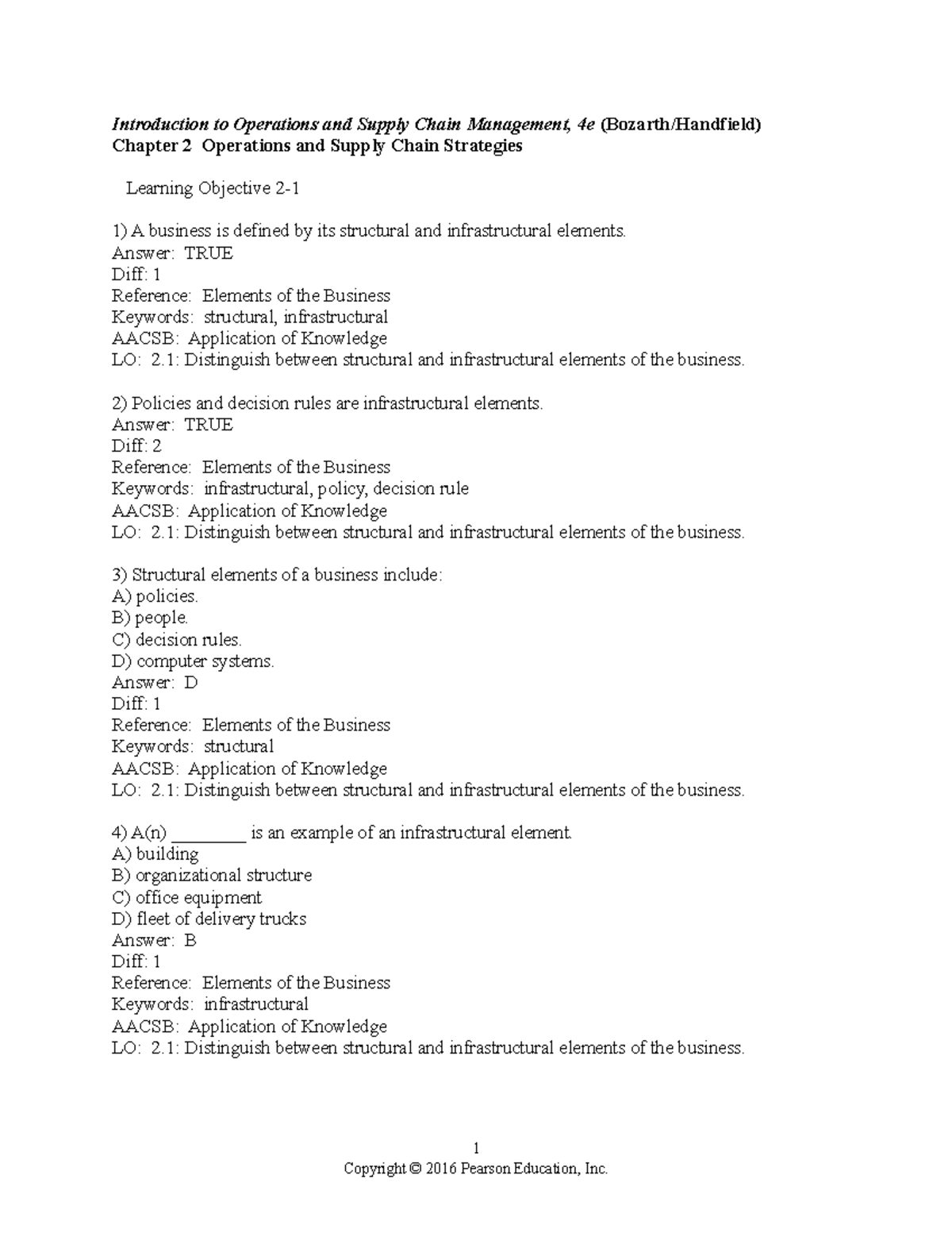 Test Bank for Chapter 02: Ops & Supply Chain Strategies - Studocu