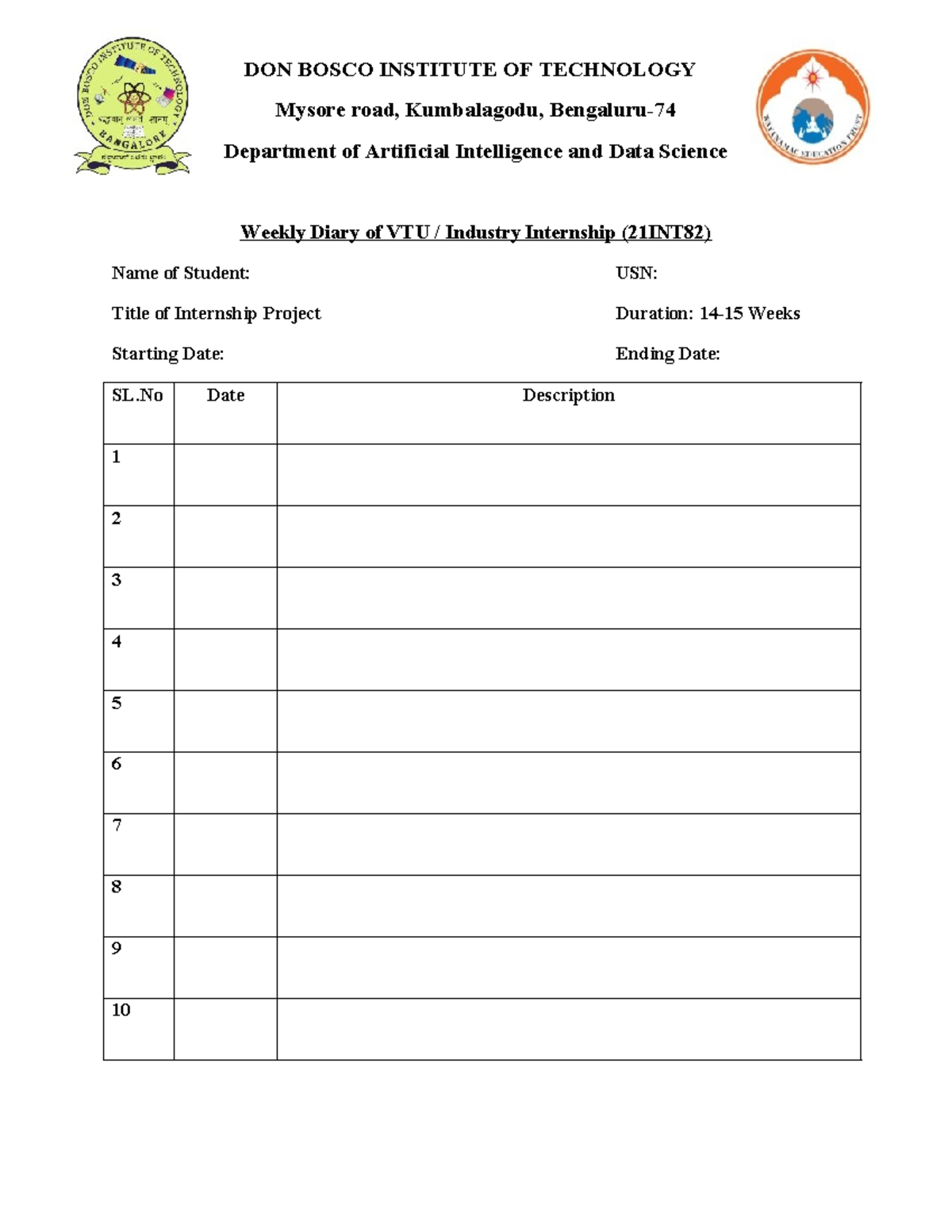 Weekly Diary format - test - Imfprmation and storage management - DON ...