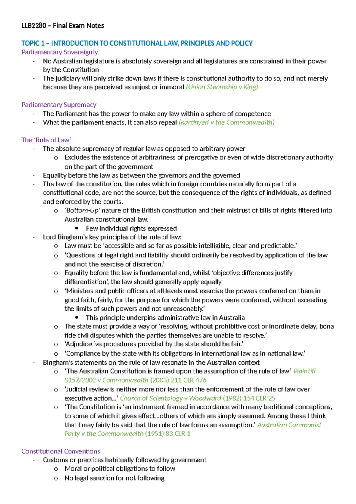 LLB2280 - Constitutional Law: Weekly Study Notes and Insights - Studocu