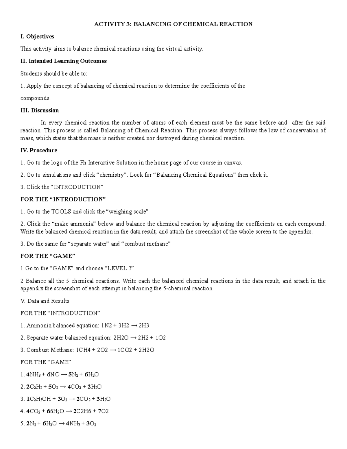 Laboratory Report-CHEM001- Balancing Chemical Equations - General ...