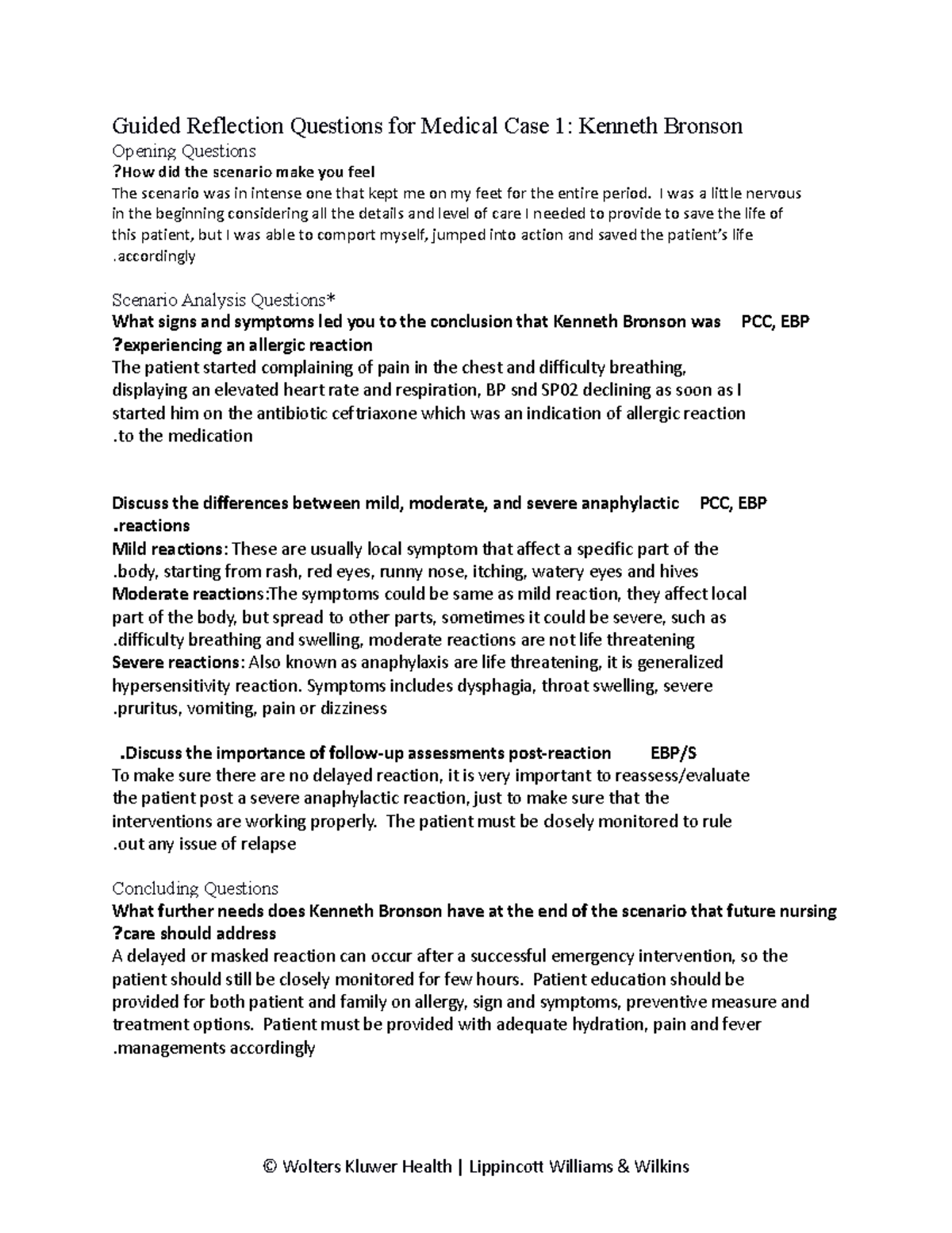 Guided Reflection Questions on Patient Case: Kenneth Bronson Vsim - Studocu