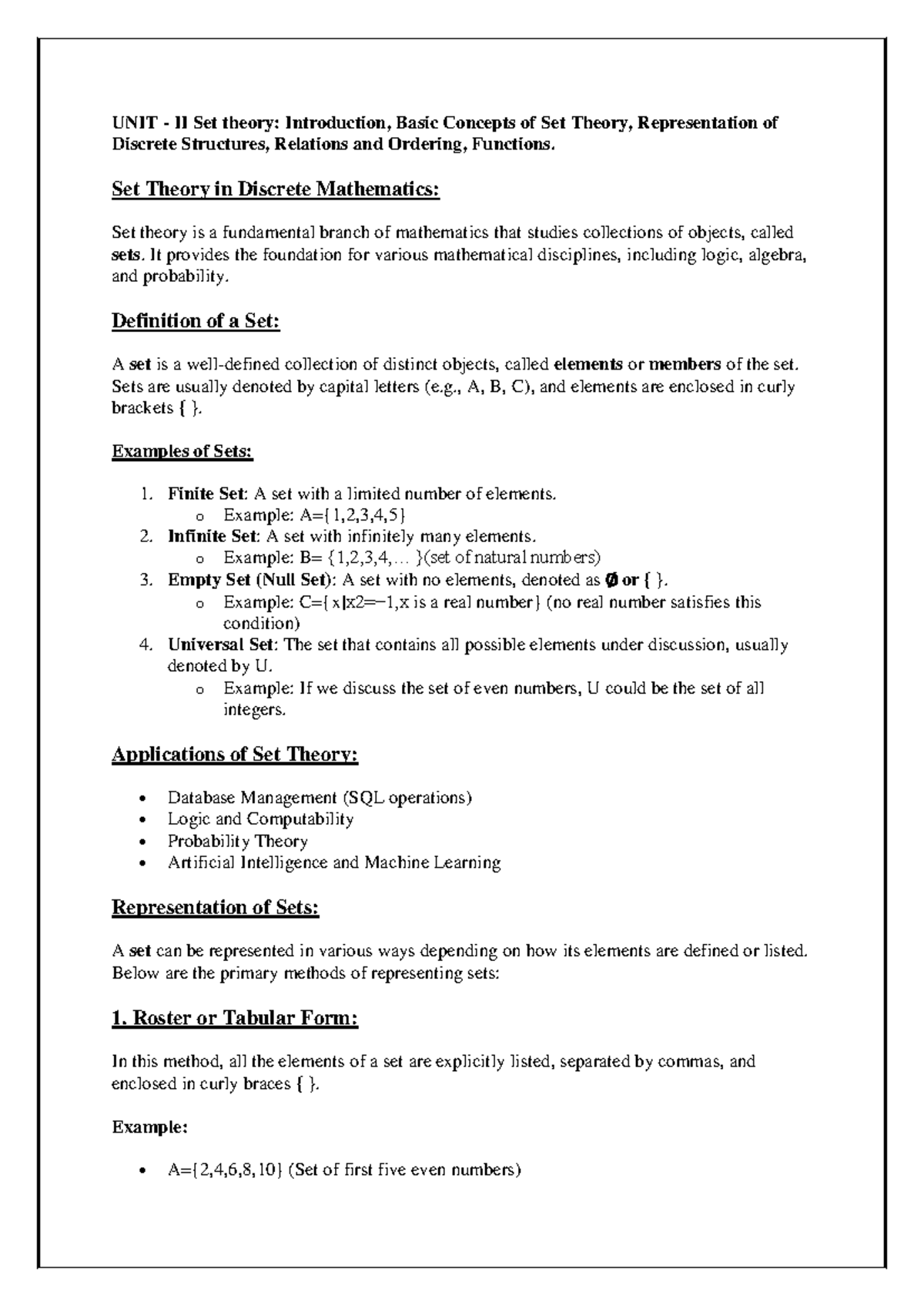 DM UNIT II: Set Theory Fundamentals and Applications - Studocu