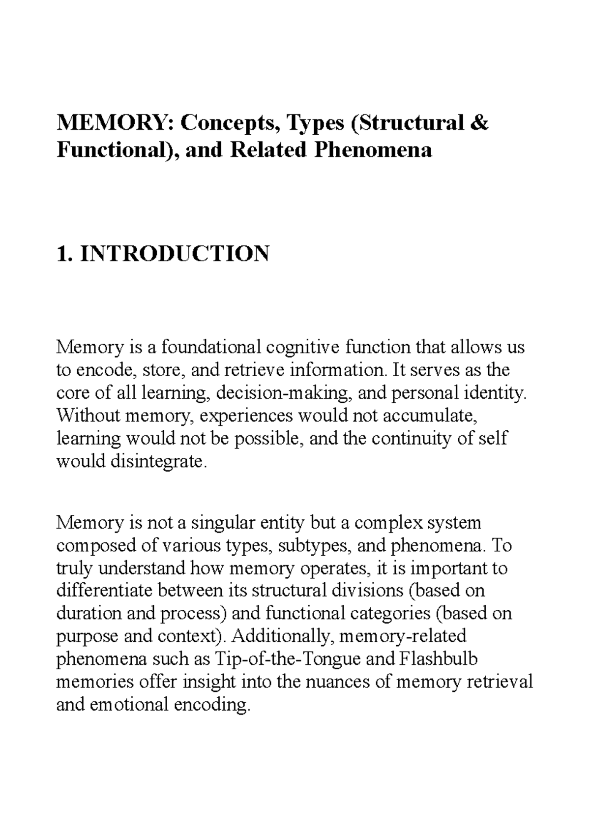 L&M 3 - Unit 3.1 of learning and memory - MEMORY: Concepts, Types ...