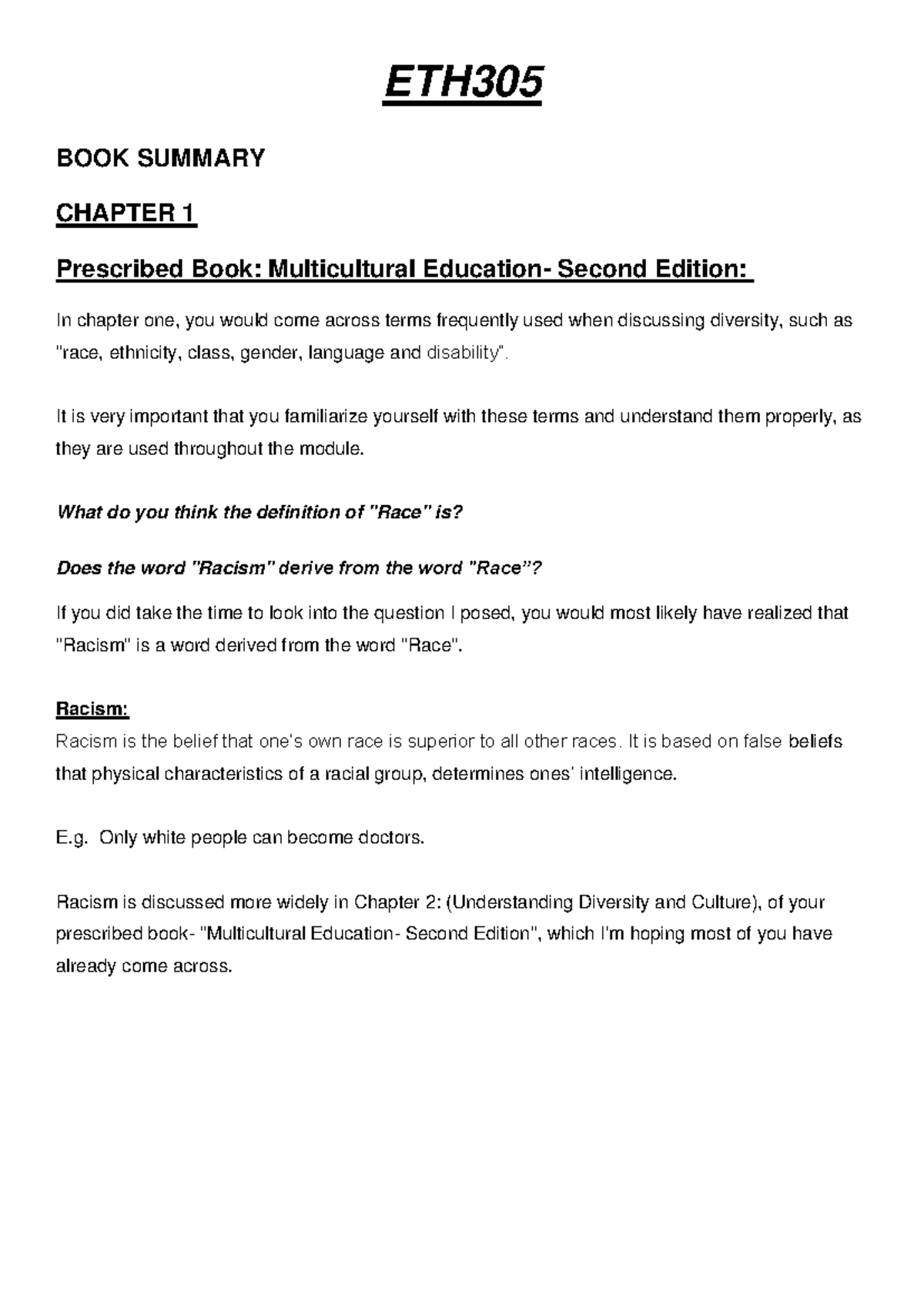 BOOK Summary - Notes - ETH BOOK SUMMARY CHAPTER 1 Prescribed Book ...