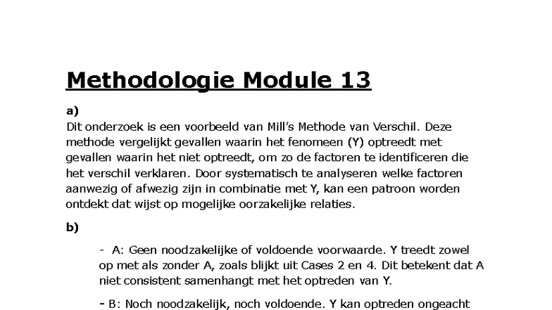 Methodologie Module 13: Analyse van de Methode van Verschil - Studocu