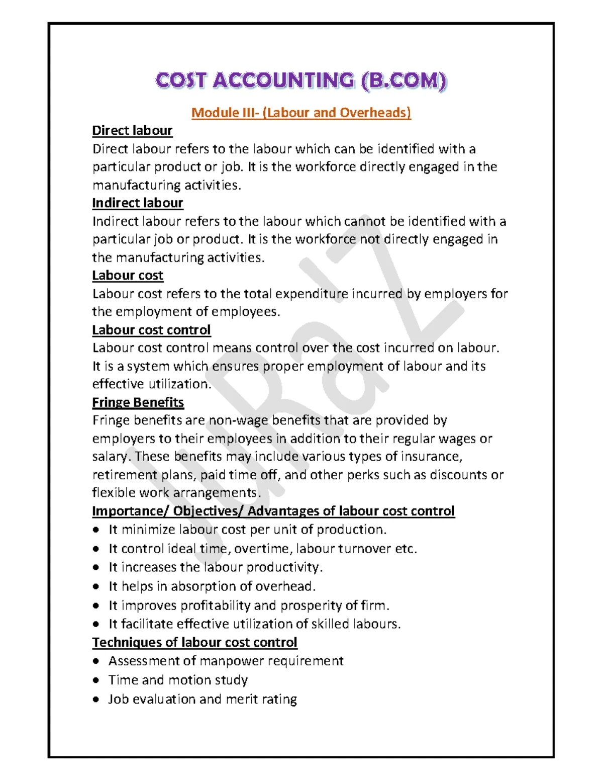 Cost Accounting Methods: Job Costing & Process Costing - B.Com - Studocu