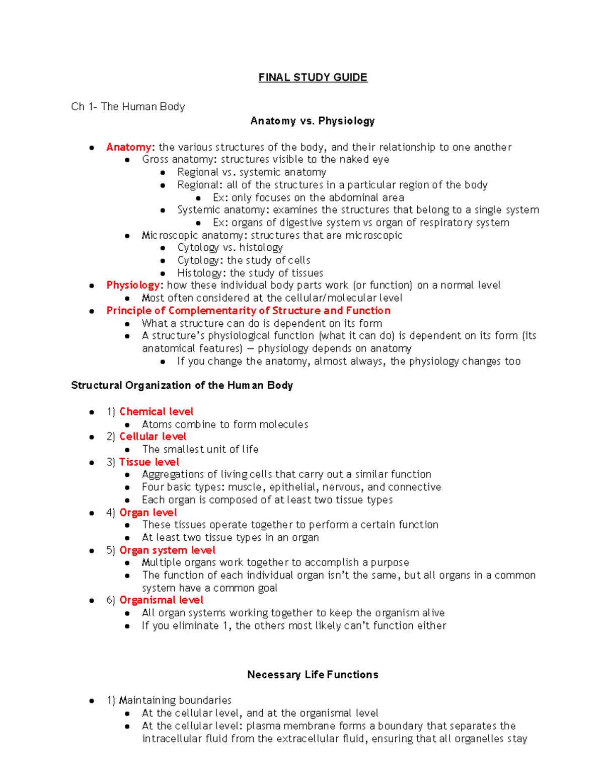 BIOL 251 Final Exam Study Guide: Anatomy and Physiology Overview - Studocu