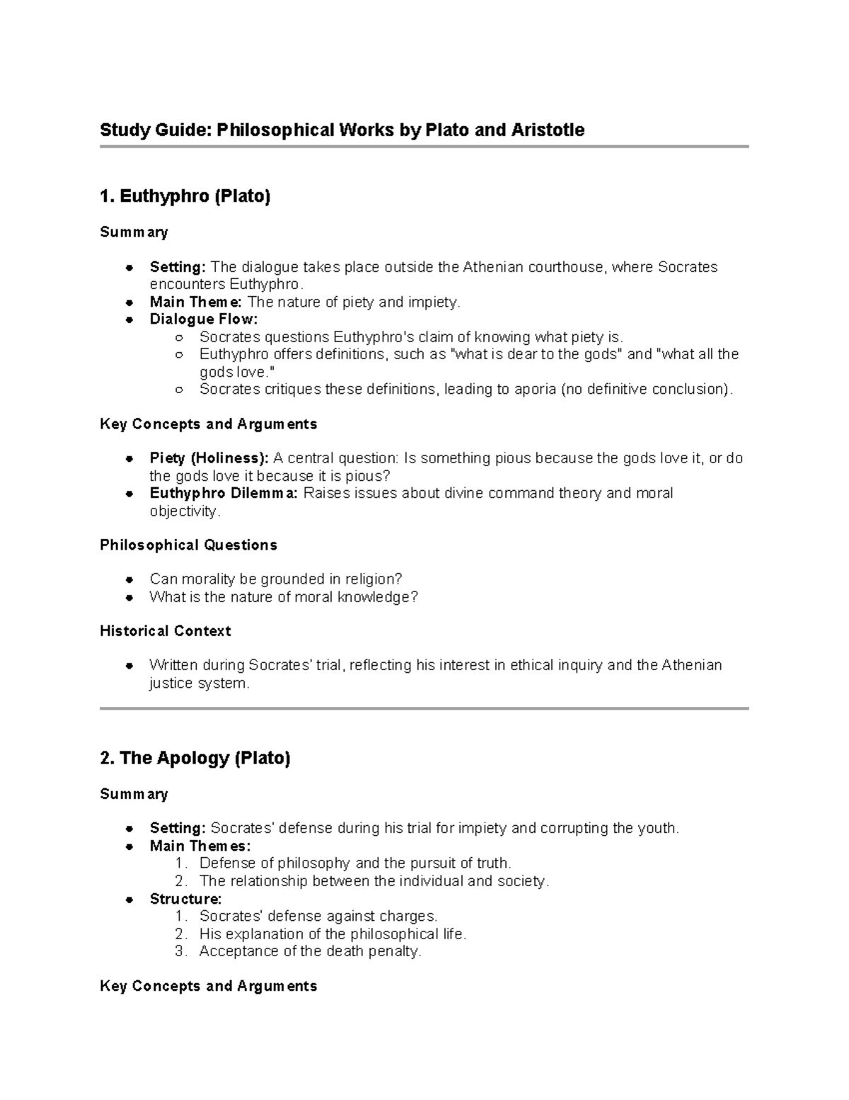 AGP 101 Final Exam Notes: Key Philosophical Works of Plato & Aristotle ...