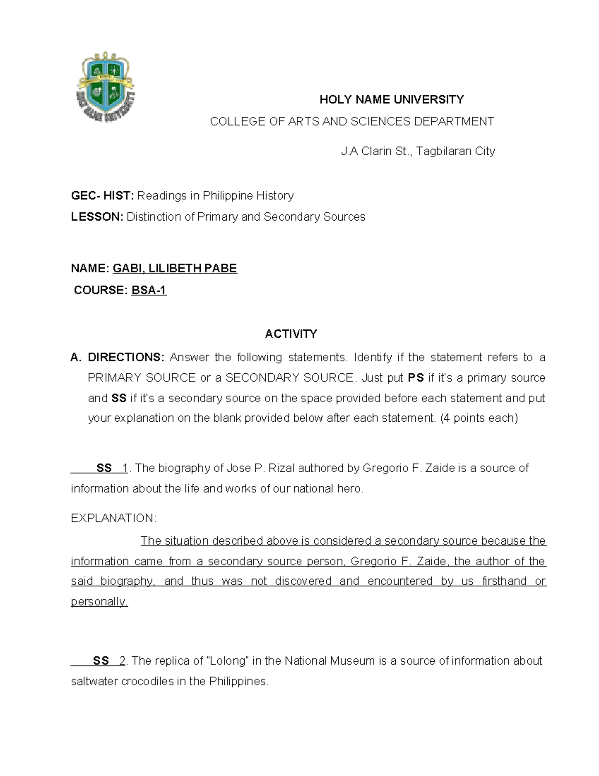 GABI-Activity 2: Distinguishing Primary vs. Secondary Sources in ...