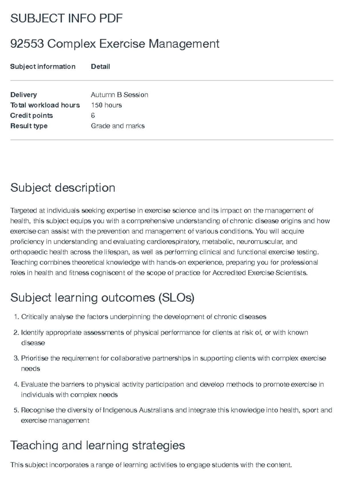 Complex Exercise Management Overview (92553) - Key Topics & Assessments ...