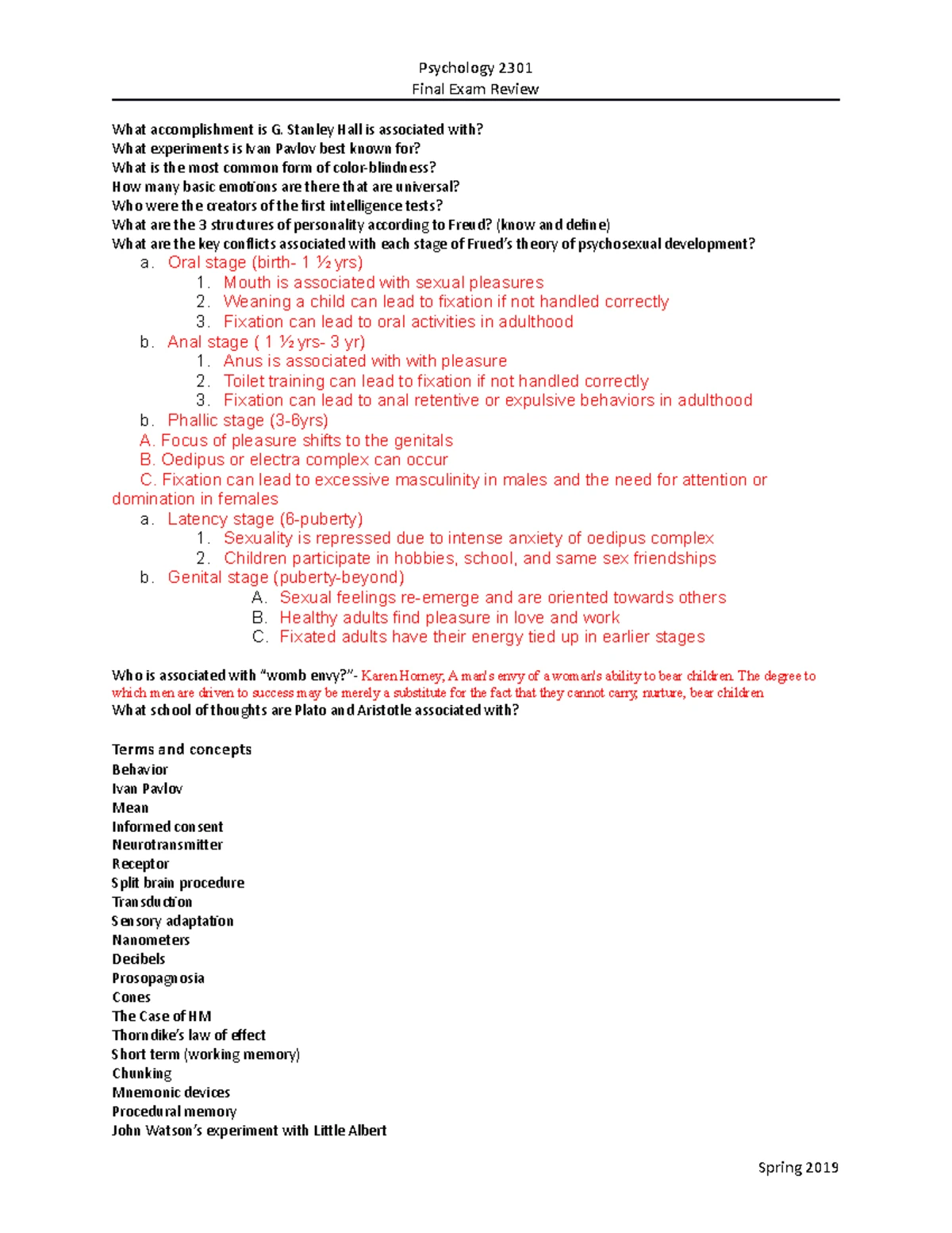 PSYC 2301 Final Exam Study Guide: Key Concepts & Theories - Studocu