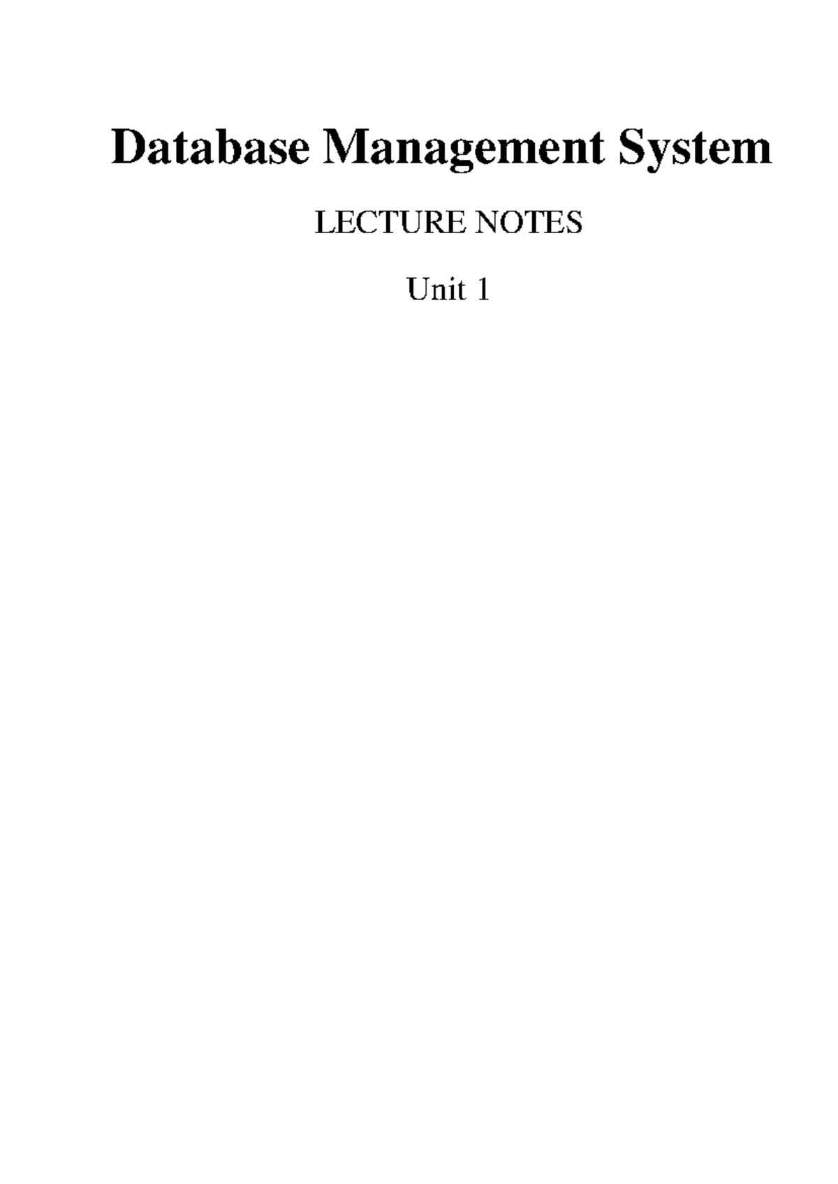 DBMS UNIT 1 - Lecture Notes on Database Management Systems - Studocu