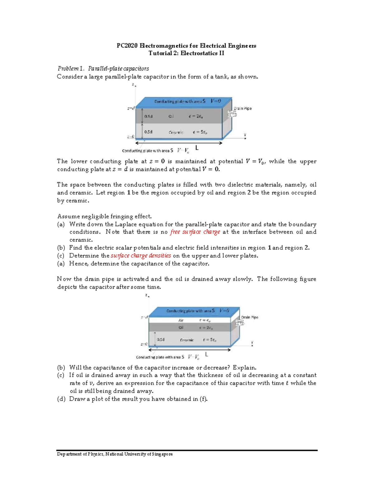 PC2020 Tutorial 2: Electrostatics II Capacitor Problems and Solutions ...